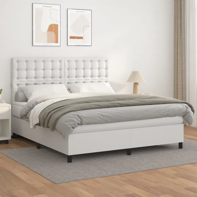 vidaXL Boxspring met matras kunstleer wit 180x200 cm