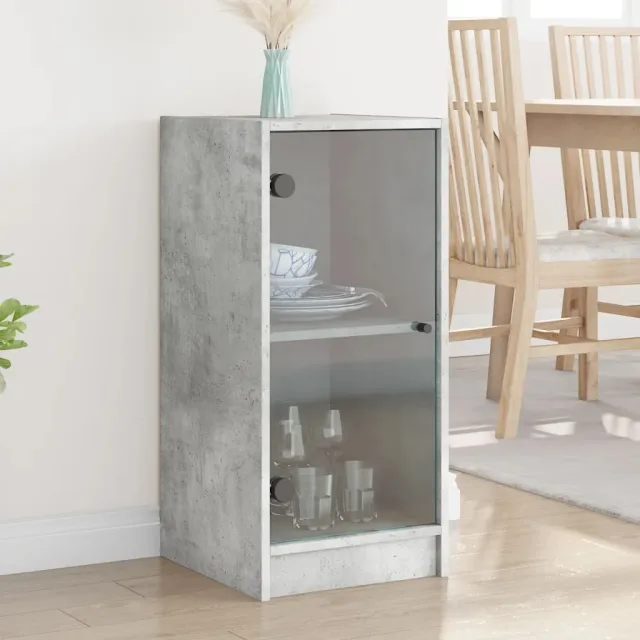 vidaXL Bijzetkast met glazen deuren 35x37x75,5 cm betongrijs grijs, foto 2
