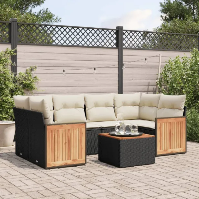 vidaXL 7-delige Loungeset met kussens poly rattan zwart, foto 2