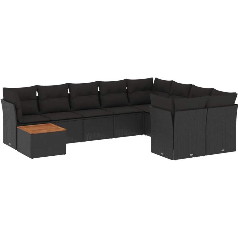 vidaXL 10-delige Loungeset met kussens poly rattan zwart, foto 4