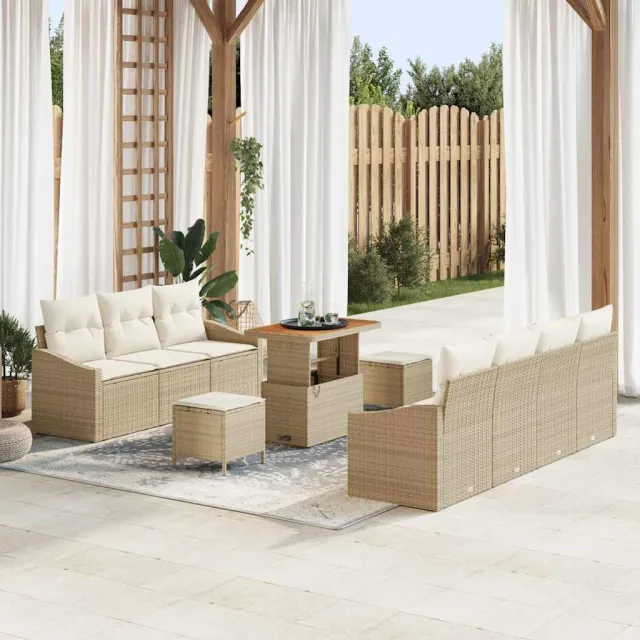 vidaXL Tuinbankenset 10 st Beige poly rattan, foto 2