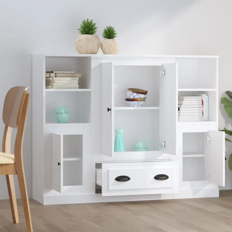 vidaXL Hoge kasten 3 st bewerkt hout wit, foto 3