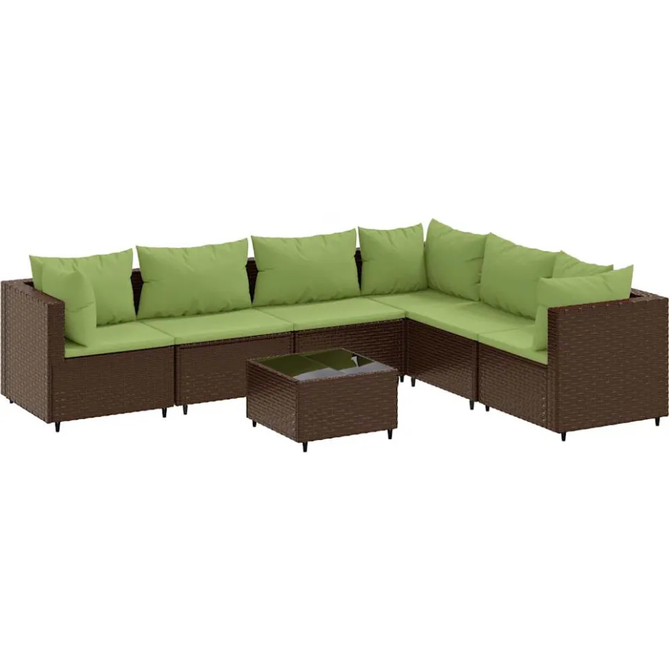 vidaXL 7-delige Loungeset met kussens poly rattan bruin, foto 3