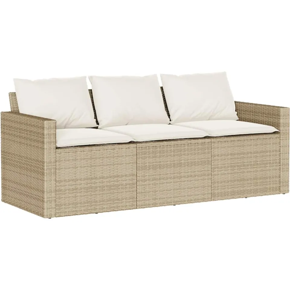 vidaXL 2-delige Tuinset met kussens poly rattan beige