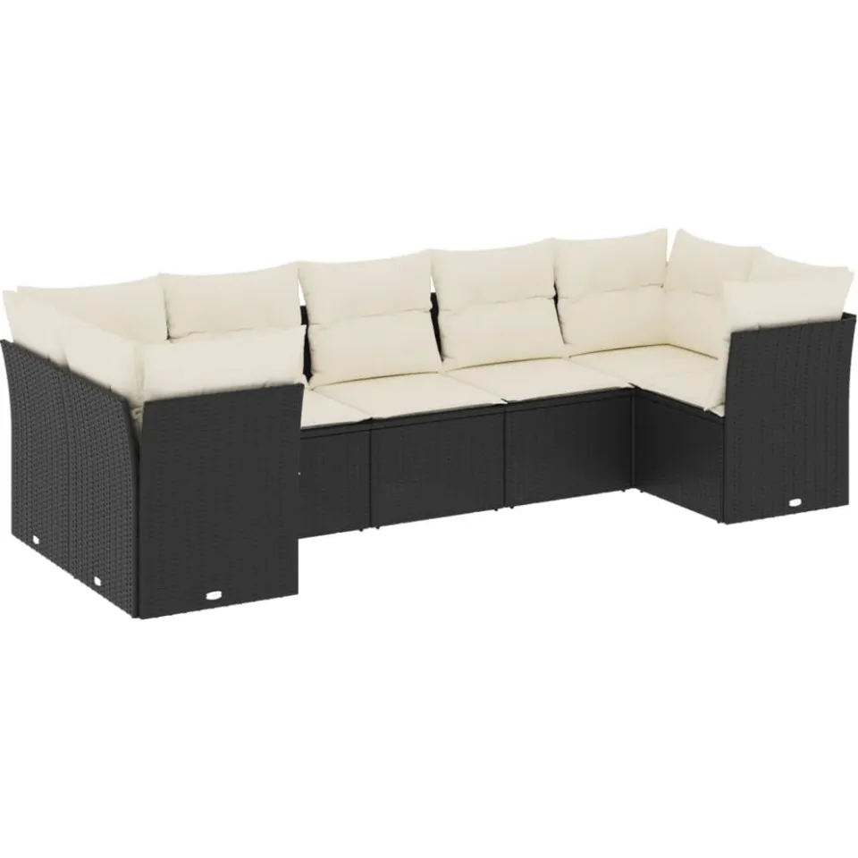 vidaXL 7-delige Loungeset met kussens poly rattan zwart