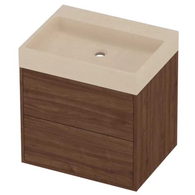 Proline Evoli Badmeubelset Hardsteen Loft 2 Laden 60x46x62 cm Sand Stone Indian Walnut Houtlook