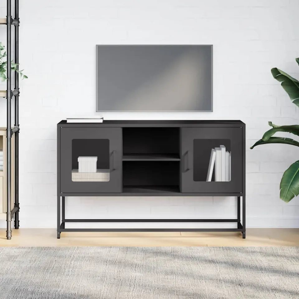 vidaXL Tv-meubel 100,5x39x60,5 cm staal zwart, foto 2