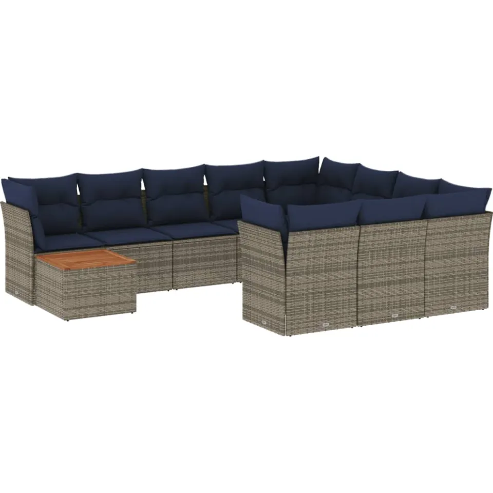 vidaXL 13-delige tuinbankset met kussens, grijs polyrotan, foto 3