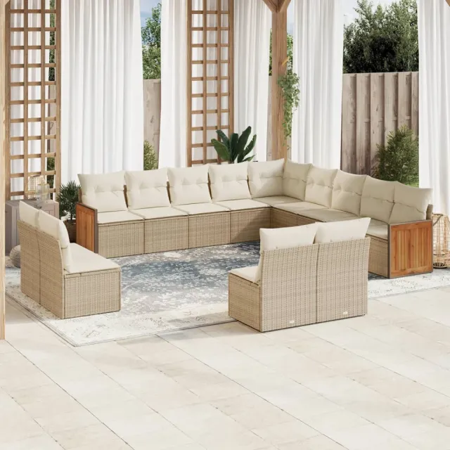 vidaXL 13-delige Loungeset met kussens poly rattan beige, foto 2