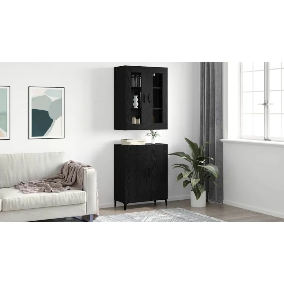 vidaXL Hoge kast 2 st Zwart eiken 69,5 x 34 x 180 cm Bewerkt hout, foto 4