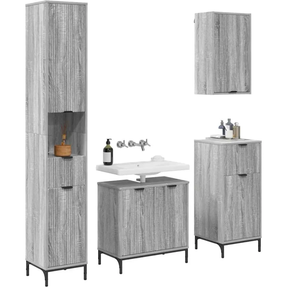 vidaXL Badkamermeubelset 4 st Grijs Sonoma Engineered hout, Metaal