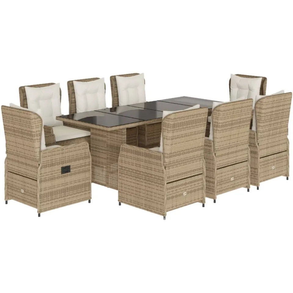 vidaXL 9-delige Tuinset met kussens poly rattan beige, foto 3