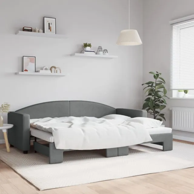 vidaXL Slaapbank met onderschuifbed 80x200 cm stof donkergrijs grijs