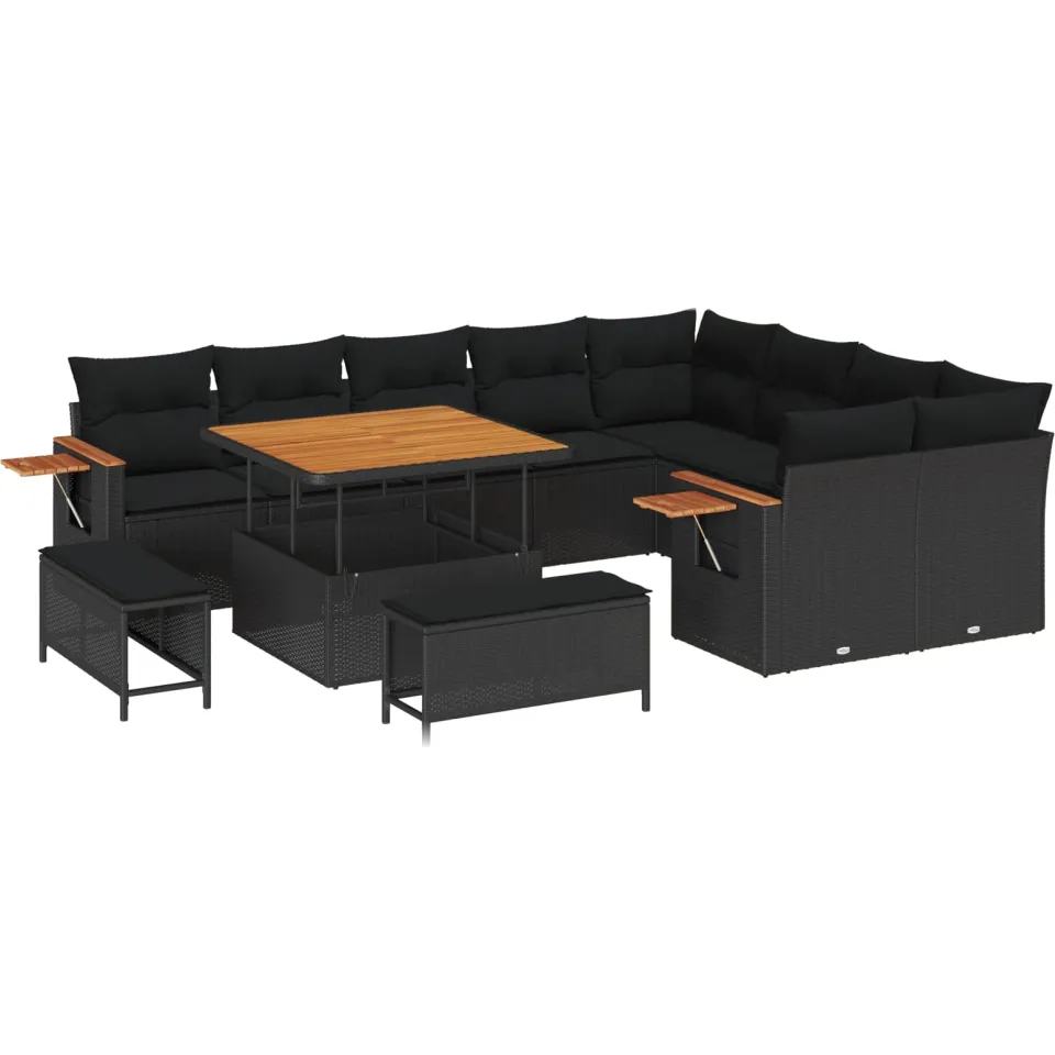 vidaXL Tuinbankenset 12 st Zwart poly rattan