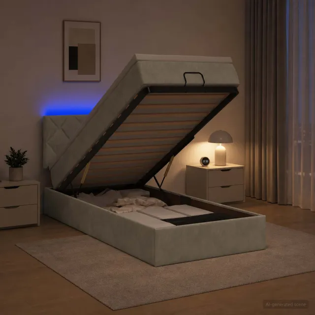 vidaXL Ottoman Bed met Matrassen en LED Lichtgrijs 80 x 200 cm fluweel