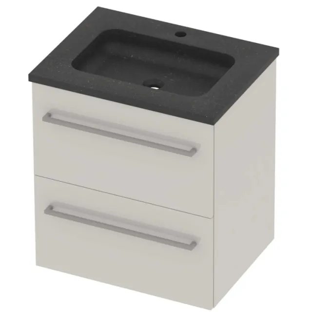 Basic-Line Rocky 46 Badmeubelset Hardsteen 1 Kraangat Voor Grepen 60x46x62 cm Ice White Blue Stone Grijs