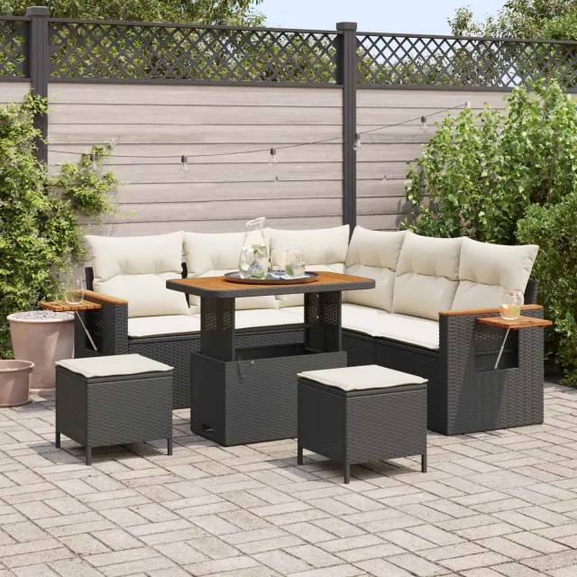 vidaXL Tuinbankenset 8 st Zwart poly rattan, foto 2