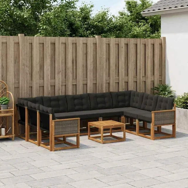 vidaXL Buiten bankenset 10 st 9-zits Naturel en Zwart Bruin