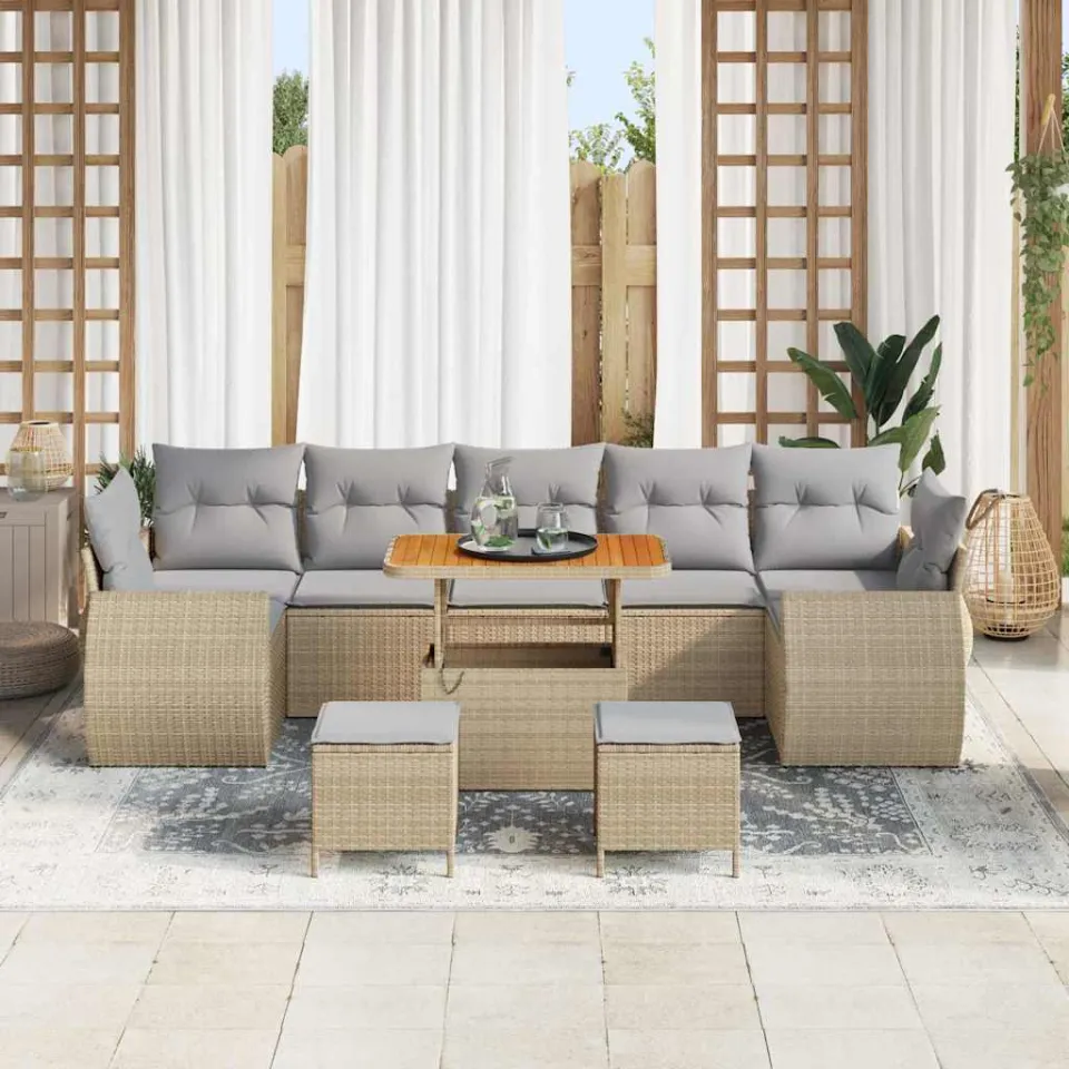 vidaXL Tuinbankenset 10 st Beige poly rattan, foto 3