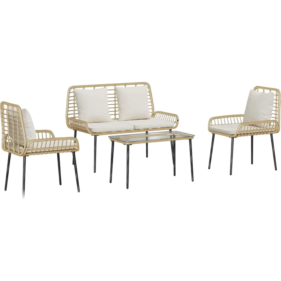 vidaXL Tuinmeubelset 4 st Zwart en Crème poly rattan