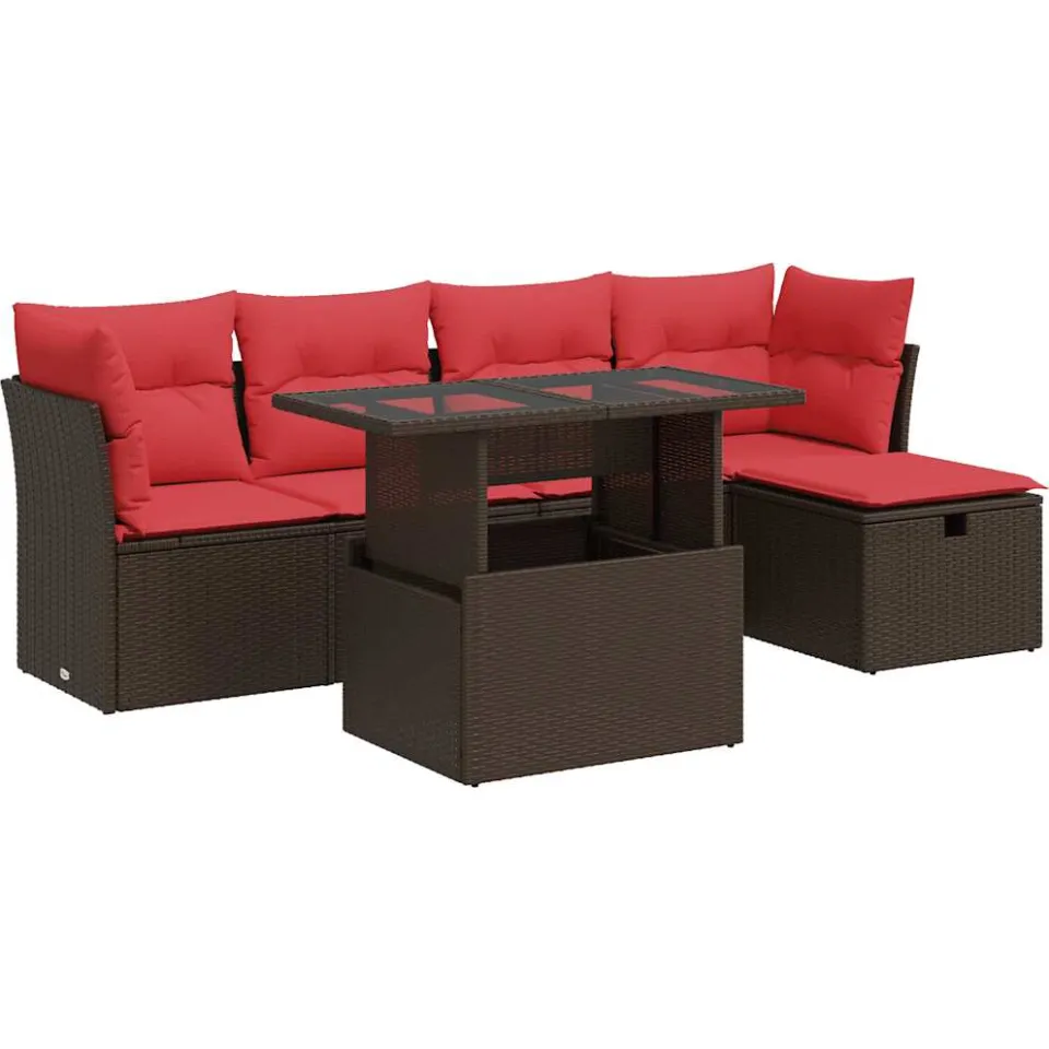 vidaXL 6-delige Loungeset met kussens poly rattan acacia bruin, foto 3