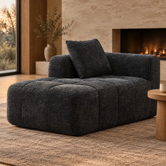 WUVRIE Chaise longue 158x90x60 cm - Met kussen en zijvakken - Zwart