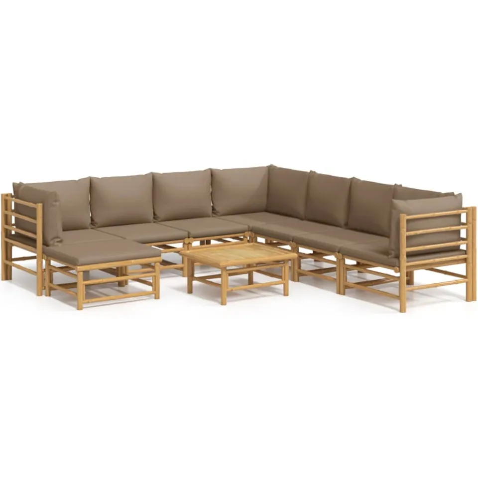 vidaXL 9-delige Loungeset met kussens bamboe taupe Bruin