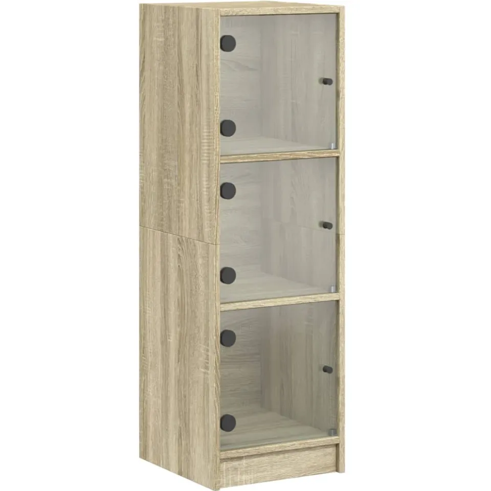 vidaXL Hoge kast met glazen deuren 35x37x109 cm sonoma eikenkleurig Bruin