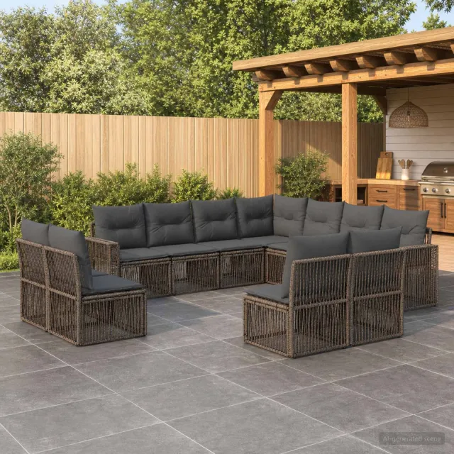 vidaXL Tuinbankenset 11 st 11-zits Grijs en Donkergrijs poly rattan, foto 2