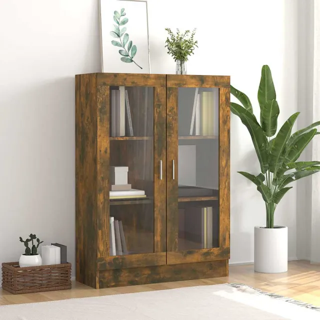 vidaXL Vitrinekast 82,5x30,5x115 cm bewerkt hout gerookt eikenkleurig, foto 2