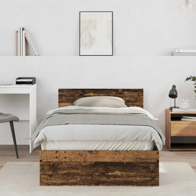vidaXL Bedframe met hoofdbord Oud hout 100 x 200 cm Bewerkt hout Bruin