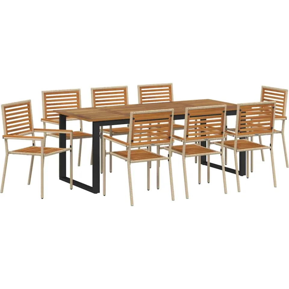 vidaXL Tuin eettafelset 9 st Beige Massief Acaciahout