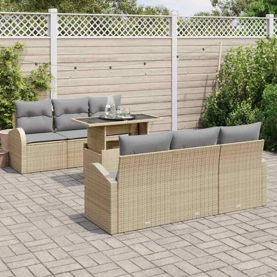 vidaXL Tuin Sofa Set 7 st Beige Poly riet