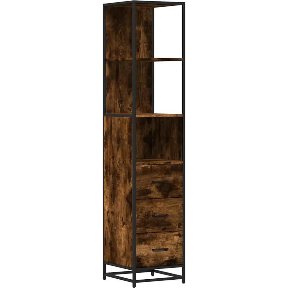 vidaXL Badkamerkast 35x37,5x166 cm bewerkt hout gerookt eikenkleurig Bruin