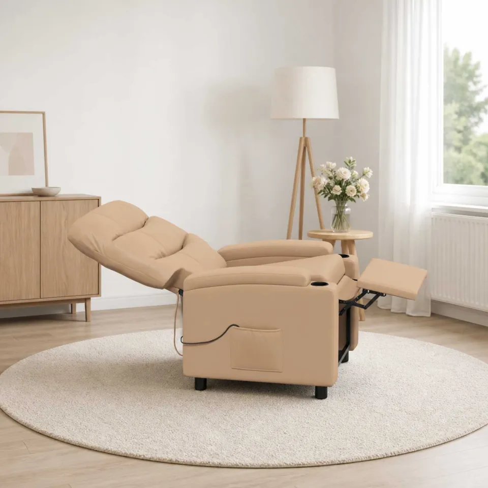vidaXL Massage-relaxstoel Cappuccino 75 x 93 x 102 cm Stof tan, foto 4