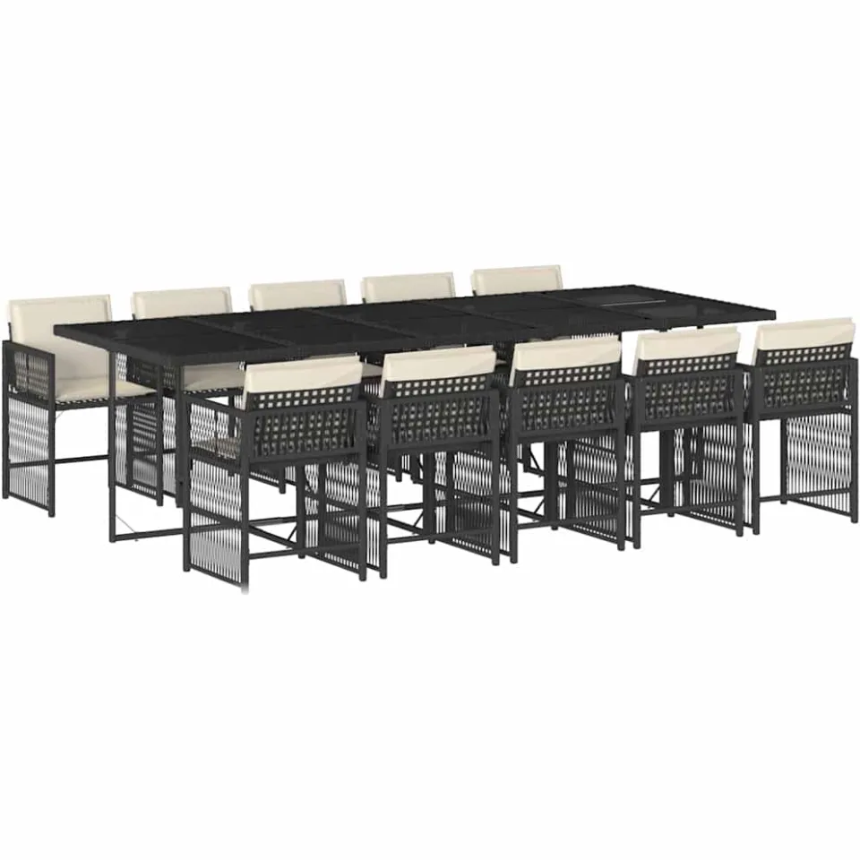 vidaXL 11-delige Tuinset met kussens poly rattan zwart, foto 3
