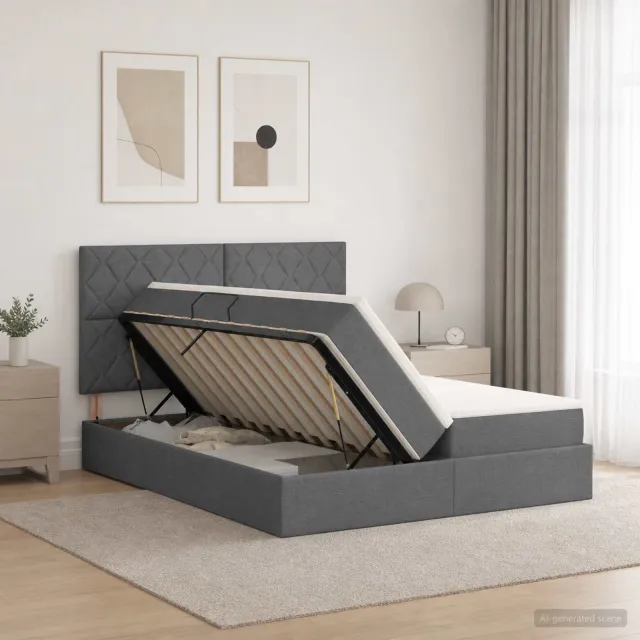 vidaXL Opslag bed met hoofdeinde Donkergrijs 180 x 200 cm Stof