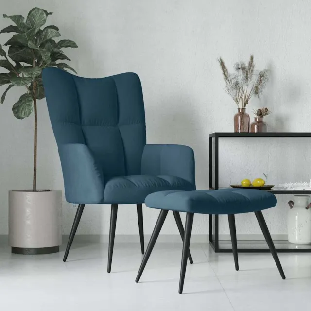 vidaXL Relaxstoel met voetenbank fluweel blauw