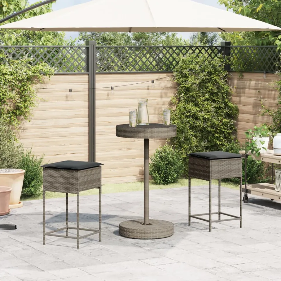 vidaXL 3-delige Tuinbarset met kussens poly rattan grijs, foto 2