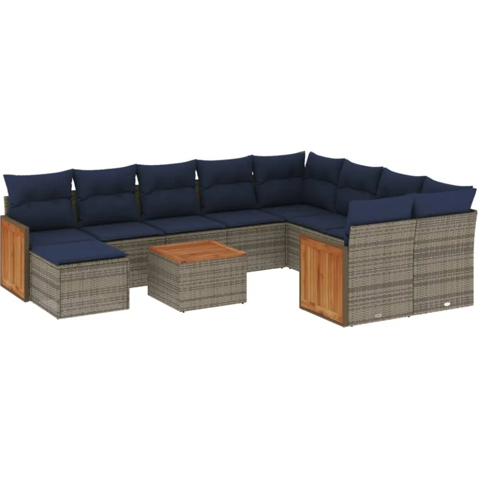 vidaXL 11-delige tuinbankset met kussens, grijs polyrotan, foto 3