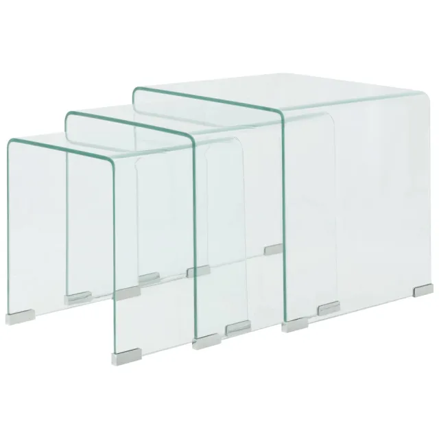 vidaXL Bijzettafel set 3-dlg transparant gehard glas Transparent