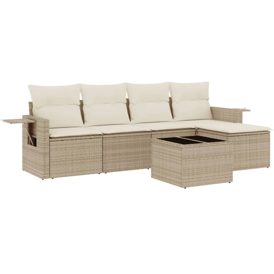 vidaXL 6-delige Loungeset met kussens poly rattan beige, foto 3