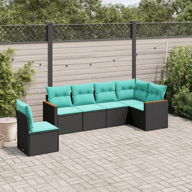 vidaXL 6-delige tuinbankset met kussens van zwart polyrotan, foto 2