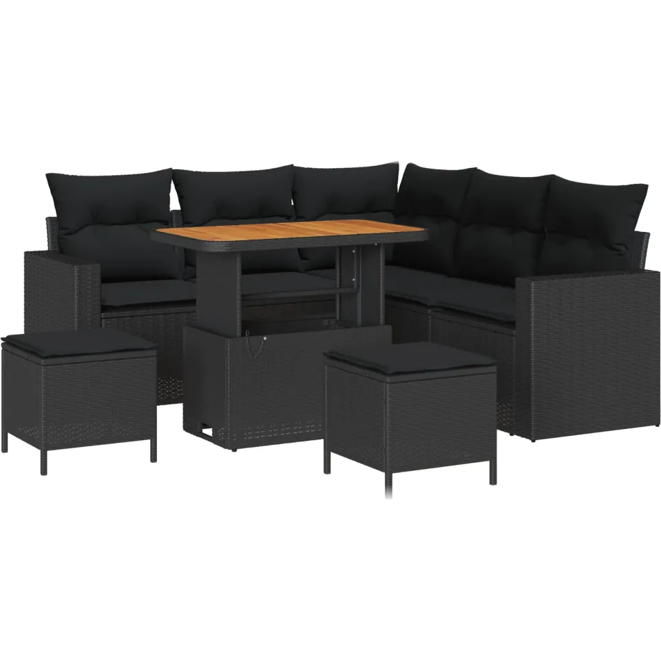 vidaXL Tuinbankenset 8 st Zwart poly rattan