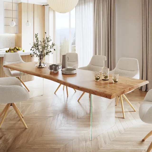 DELIFE Eetkamertafel Edge acacia natuur 280x100 XL glas Live-Edge Bruin