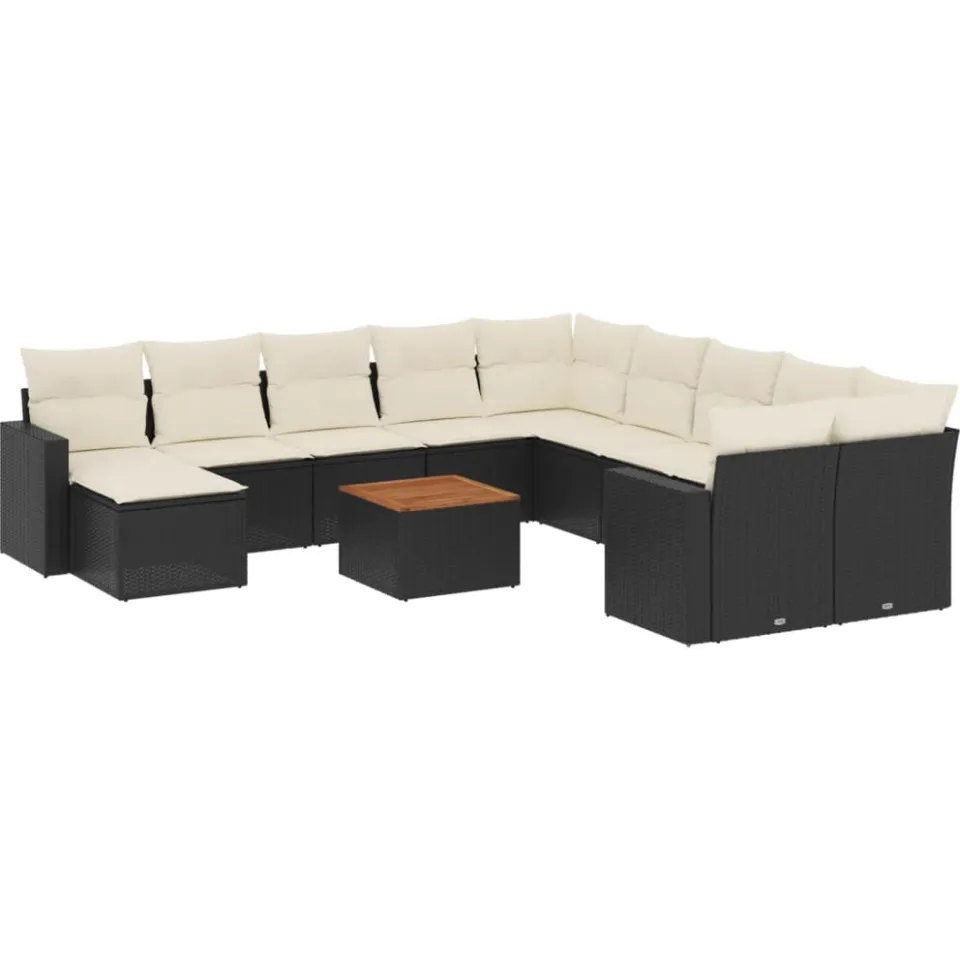 vidaXL 12-delige Loungeset met kussens poly rattan zwart, foto 3