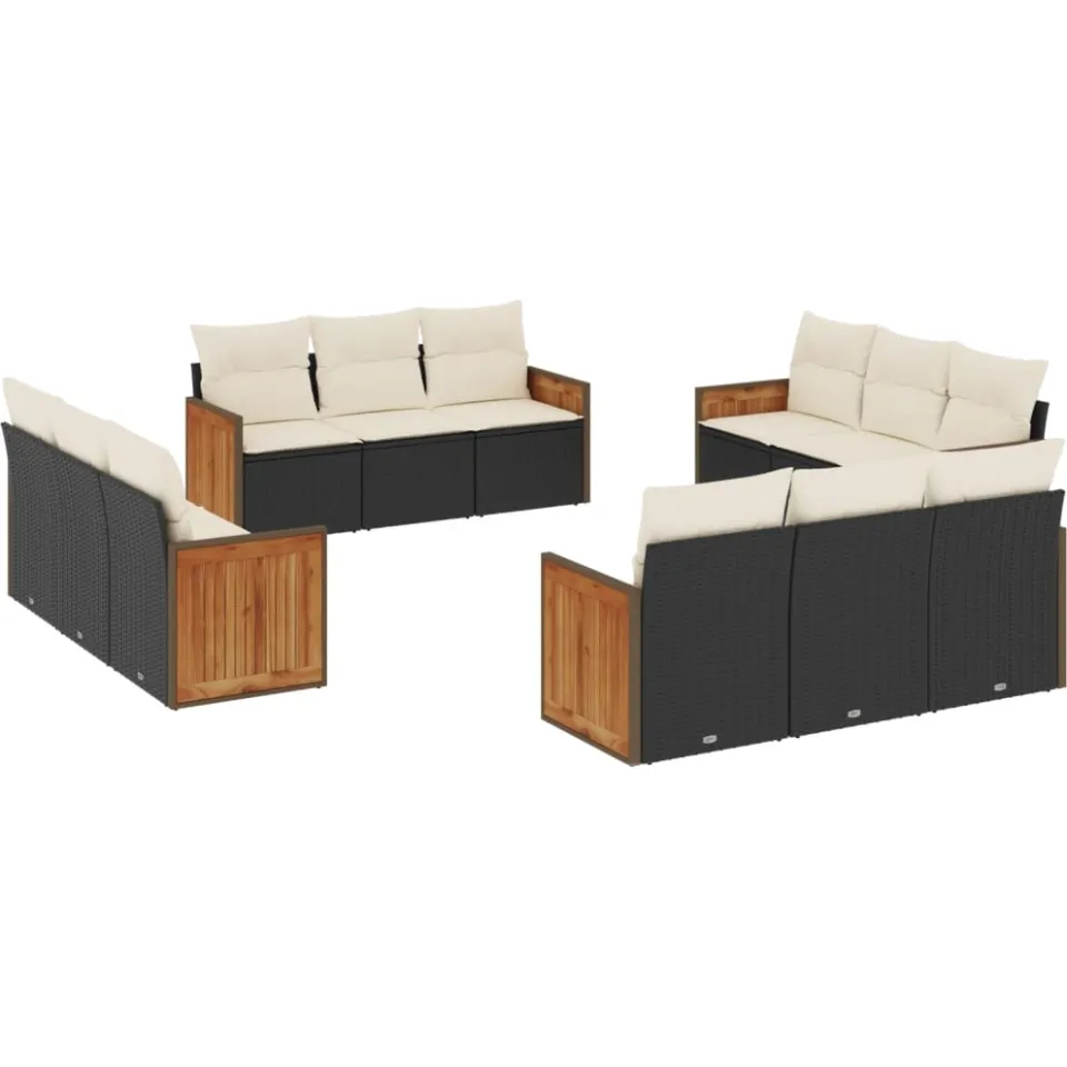 vidaXL 12-delige Loungeset met kussens poly rattan zwart, foto 3