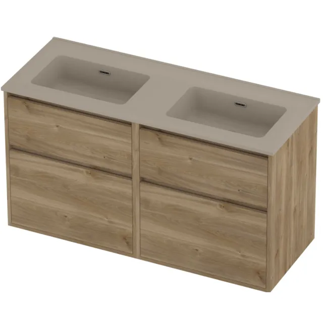 Proline Tribute Badmeubelset Porselein Elegant Dubbel 120x46x67 cm Mat Crème Cotton Cider Oak Eiken