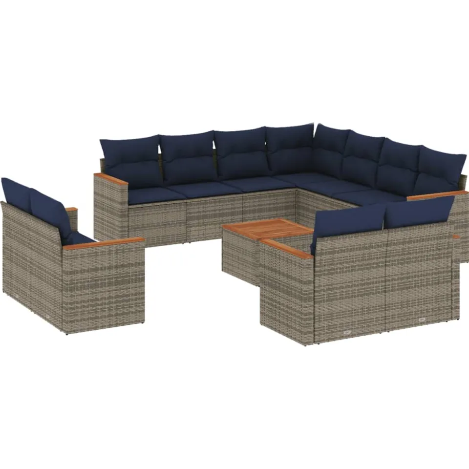 vidaXL 12-delige tuinbankset met kussens, grijs polyrotan, foto 3