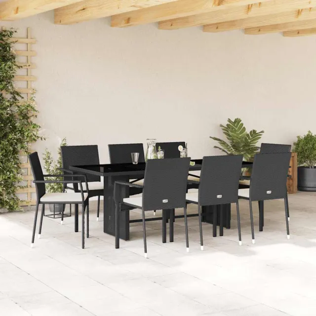 vidaXL 9-delige Tuinset poly rattan zwart
